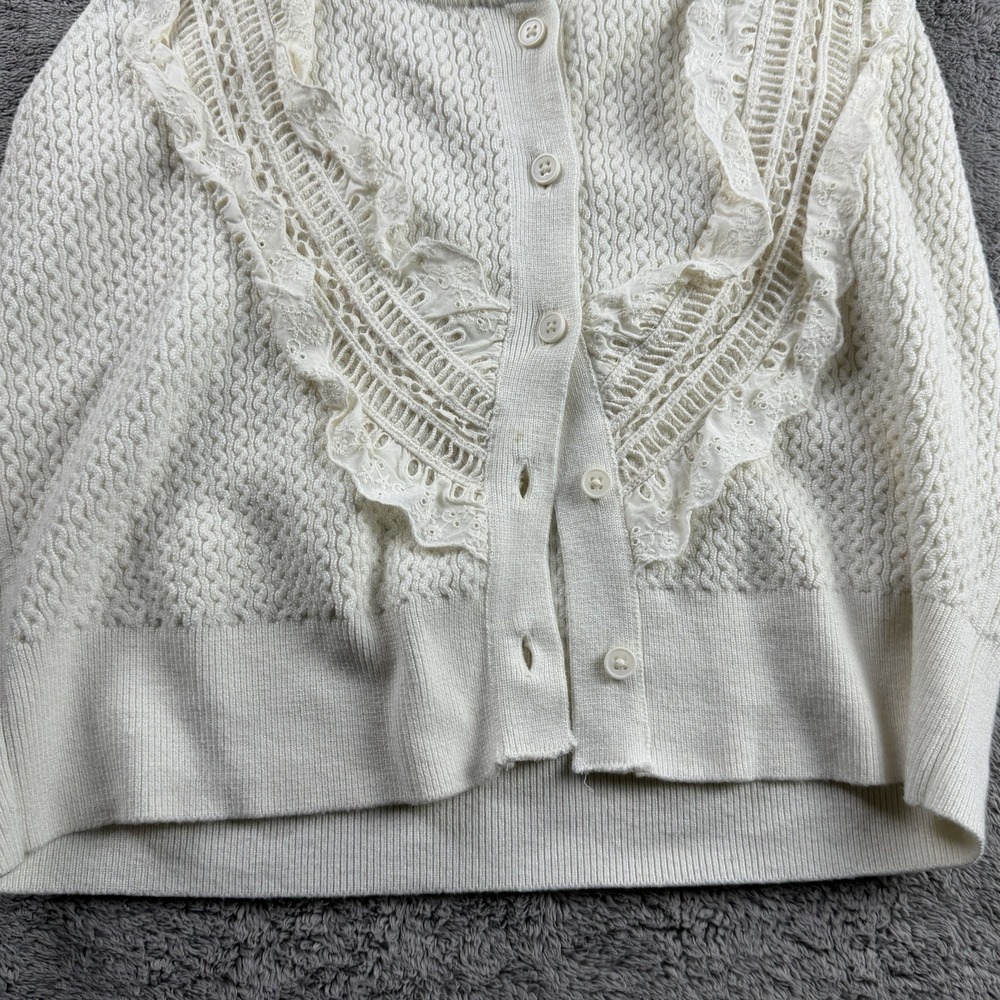 Pilcro Anthropologie Boho Button Up Shirt Womens Medium White Ivory Lace - Picture 2 of 12